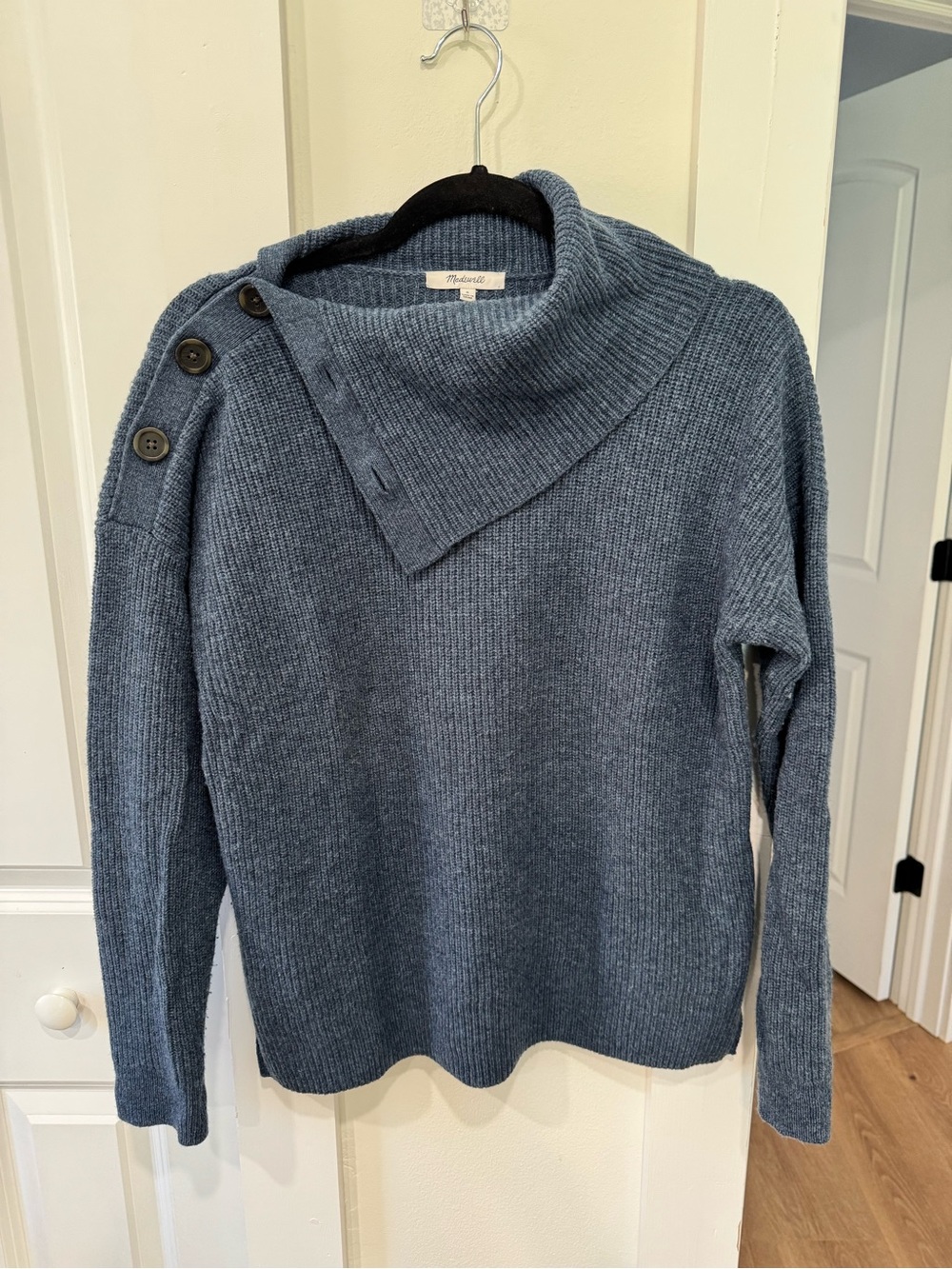 Madewell Wool Blend Button-Shoulder Funnel Neck Sweater